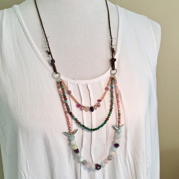 Beryl Amethyst Pink Sapphire Natural Boho Necklace - Picture 7 of 8